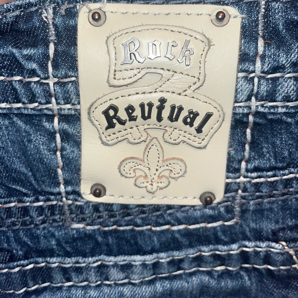 Rock Revival Dark Blue Denim Kenneth boot with Orange Stitching